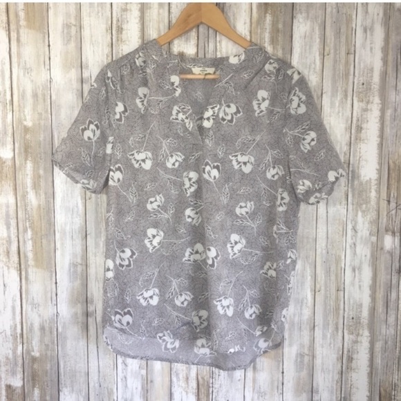 entro Tops - Entro Split Neck Grey Floral Oversized Blouse